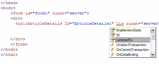 Intelli Sense Popping Up for the ListenedTo Property of the User Control