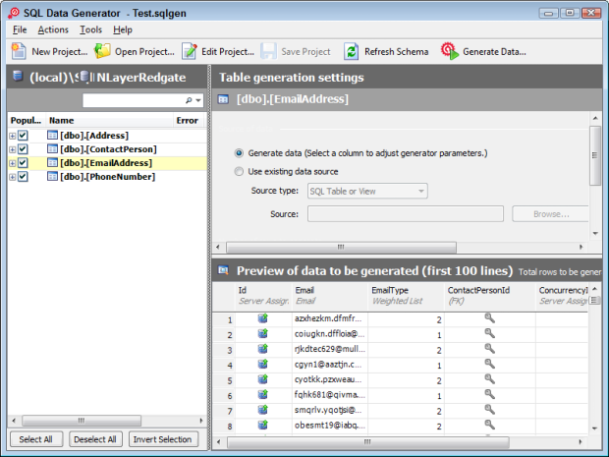 Choosing your tables in the Data Generator