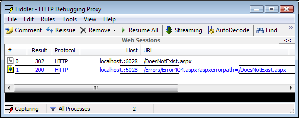 Output of Fiddler when no extra precautions are taken