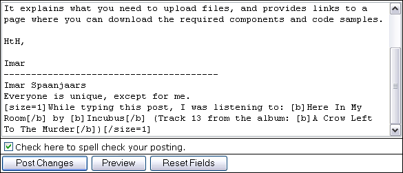 The Message textarea after the signature with track info has been inserted