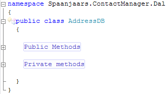 The Collapsed Code for the AddressDB Class Showing Two CodeRegions