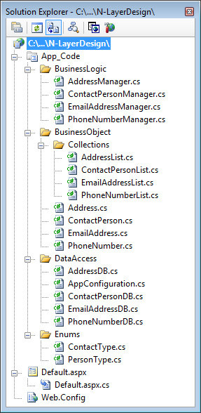 The Solution Explorer for the ContactManager Project