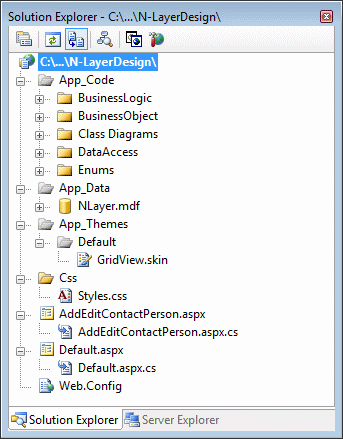The Solution Explorer for the  Contact Person Manager Application