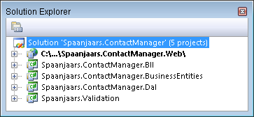 The Solution Explorer of the Contact Manager Application Version 2.0