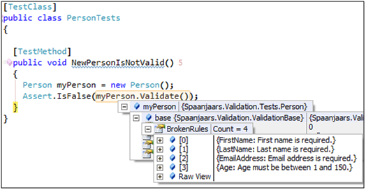 Watching the BrokenRules Property in the Watch Window