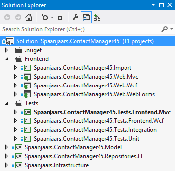 The Solution Explorer with the new Unit Test Projects