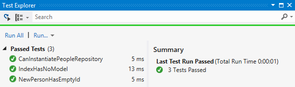 Test Explorer Showing Green Tests