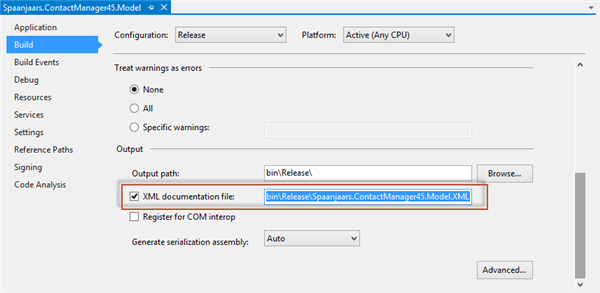 The Project Properties dialog