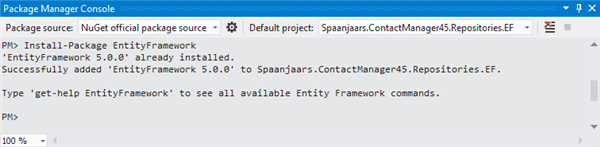 Installing EF Using the Package Manager Console