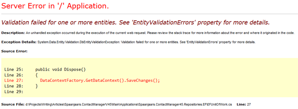 The standard EF error message