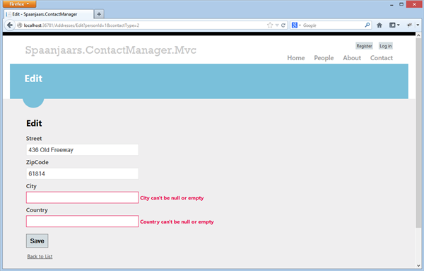 Validation at work when editing an address