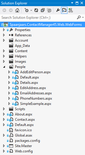 Solution Explorer for the Web Forms project