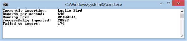The command line application importing contact data