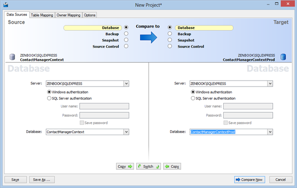Red Gate SQL Compare &ndash; Configure Databases