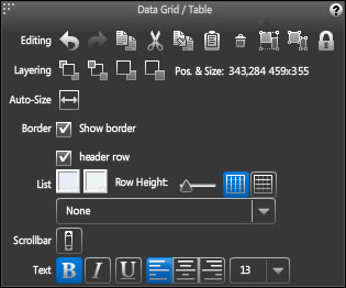 The Property Inspector for the Data Grid