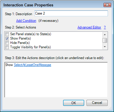 The action to show the Select at Least one Message panel