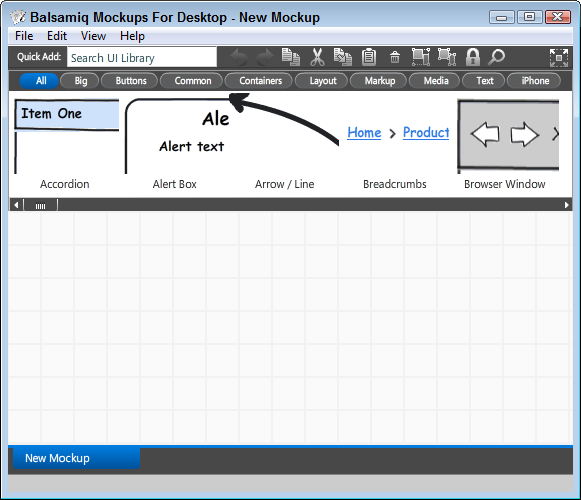 The Balsamiq Main Screen