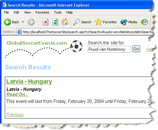 Pageable List of Events; Search box maintains its value
