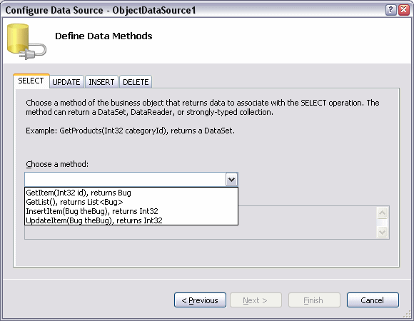 Data Source Wizard Select Method