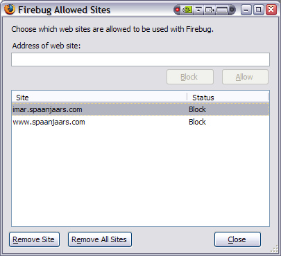 The Firebug Blocking Dialog